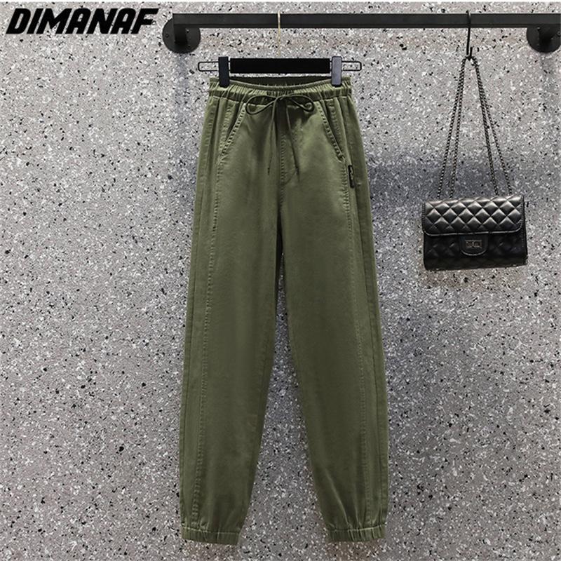 DIMANAF 2025 Plus Size Long Pants Women Elastic Loose High Waist Vintage Solid Loose Casual Female Basic Trousers Green Black