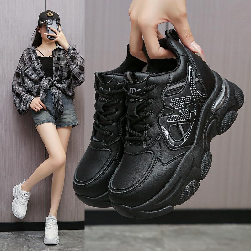 Dad shoes small inner height increase leather surface white shoes women's 2025 spring and autumn new thin versatile casual sports shoes