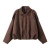 Women Turn Down Collar Pilot Style Long Sleeve Cropped Loose Jacket