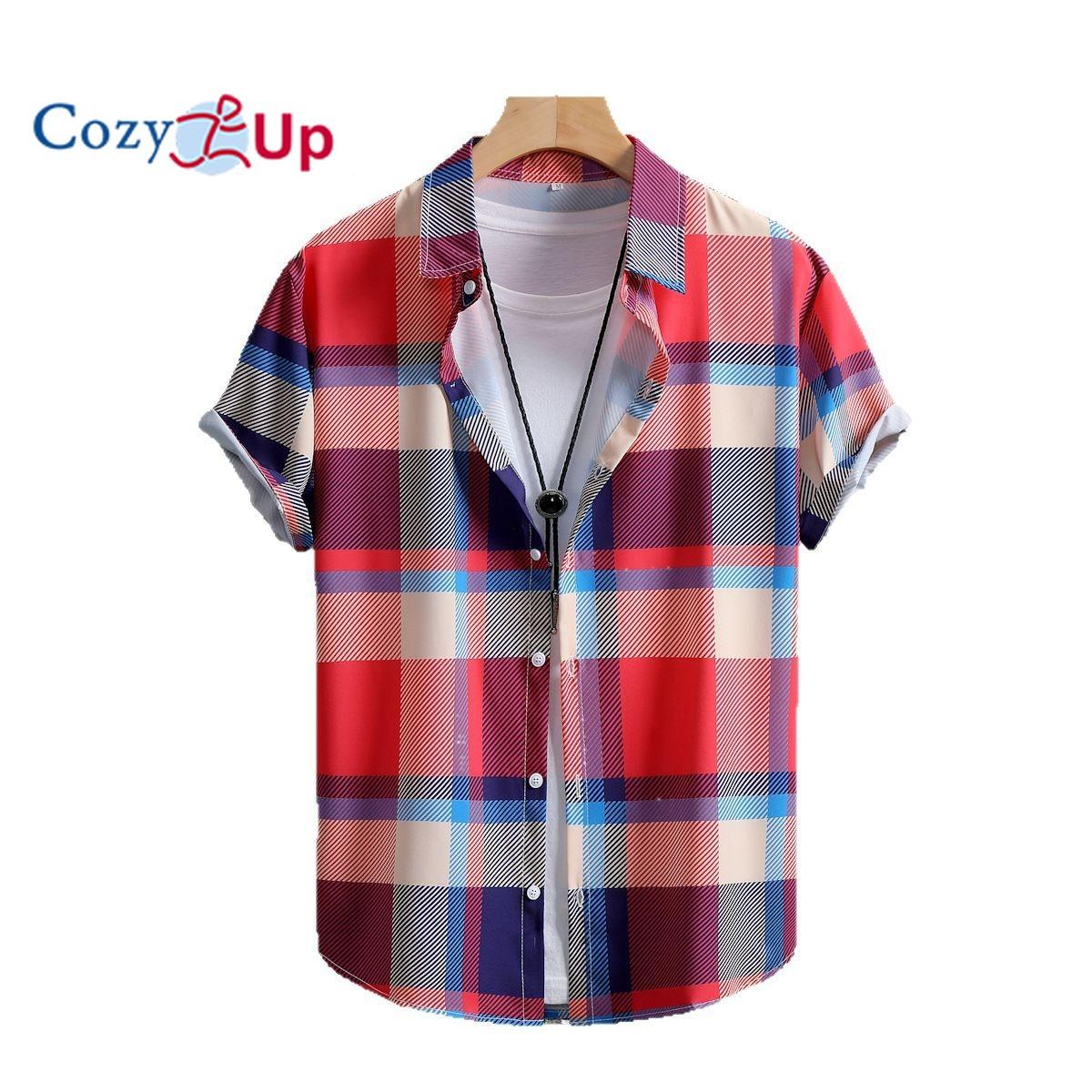 

Men s Red and Blue Large Plaid Men s Short Sleeve Shirt Men s Shirt Summer 2025 New XXL
