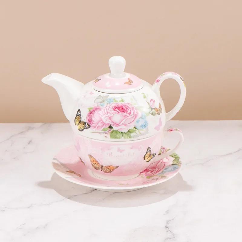 Ceramic Portable Creative Tea Set European Style One Teapot and One Cup Set Simple Household Flower Tea Cup Set Office Tea Set