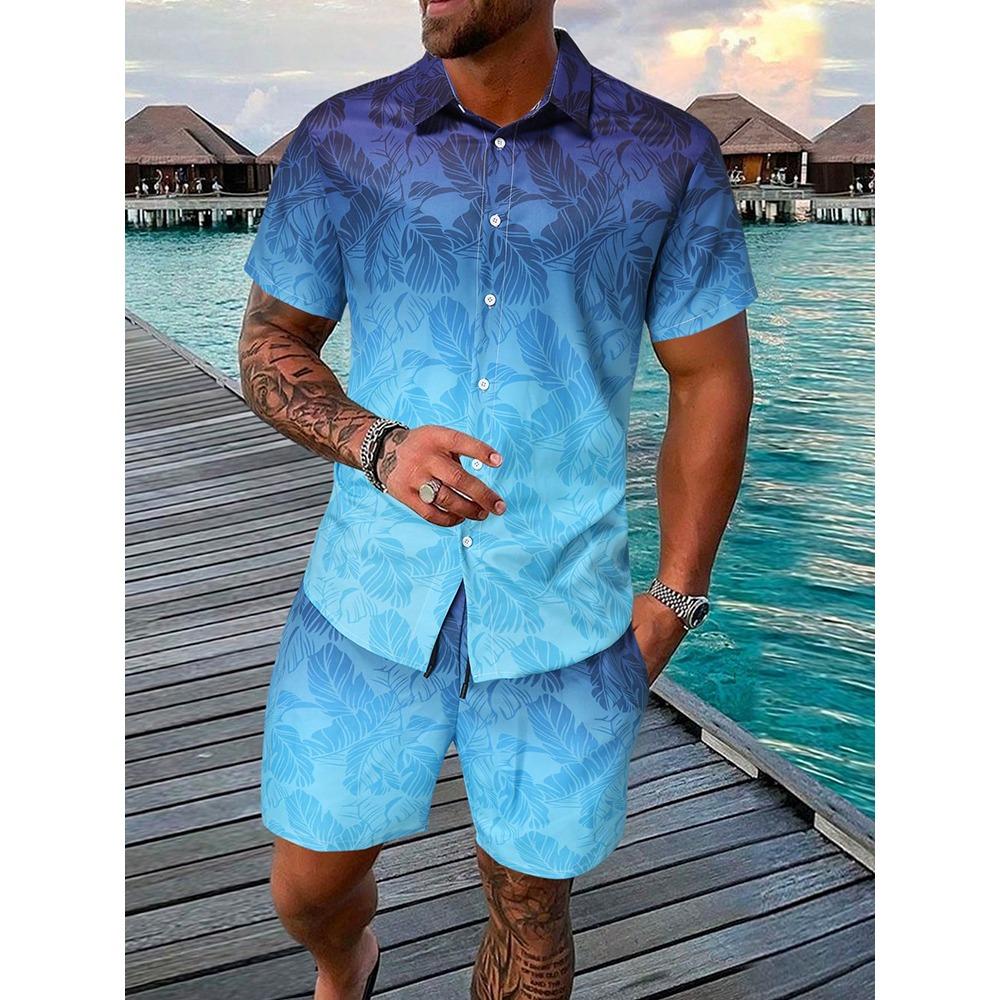 Sommer-Strandparty Herren Freizeithemd Outdoor-Sport Herrenshorts Herren Hawaii-Kurzarmhemd und Strandshorts Set