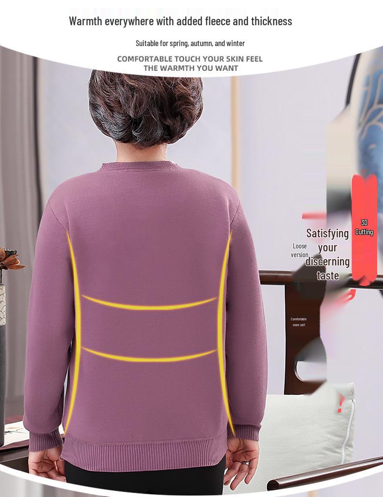 Women's Knitted Sweater Cardigan for Middle-Aged & Elderly - Velvet-Lined, Thickened for Winter