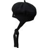 Brown Hat Tricot Ribbon Beret - Black