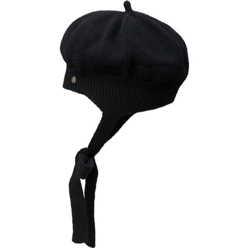 Brown Hat Tricot Ribbon Beret - Black