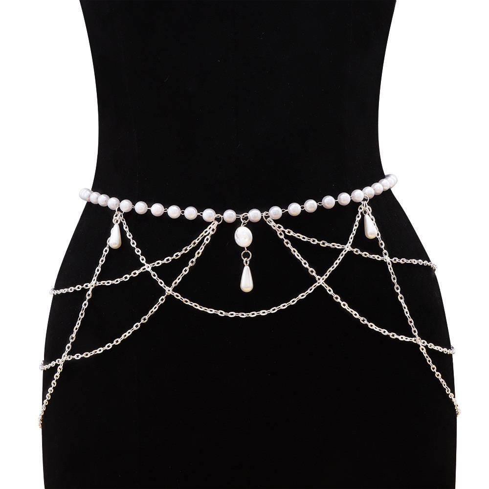 Vintage Metal Waist Chain With Pearl Tassels For Women Summer Fashion Accessory