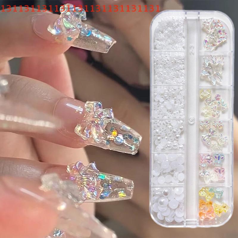 Butterfly Pearl Charms Resin Bowknot Manicure Decorations Nail Art Supplies 12 Grids Aurora Mini 3D Nail Art Kit