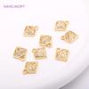 14K Gold Plating Diamond Charms,Supplies For Jewelry Making Brass Metal Inlaid Zircon Hollow Diamond Pendants Wholesale