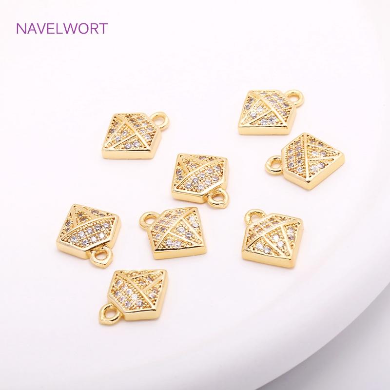 14K Gold Plating Diamond Charms,Supplies For Jewelry Making Brass Metal Inlaid Zircon Hollow Diamond Pendants Wholesale