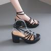 Summer Thin Strap Buckle Leisure Solid Color Ultra-light  Heels Comfortable  Versatile Sandals Slim and Tall