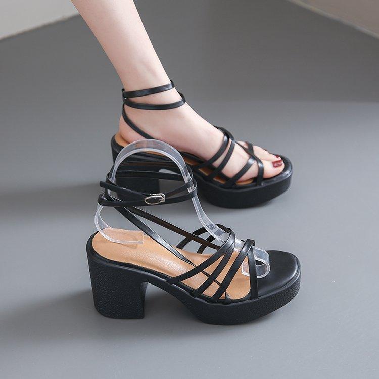 Summer Thin Strap Buckle Leisure Solid Color Ultra-light  Heels Comfortable  Versatile Sandals Slim and Tall