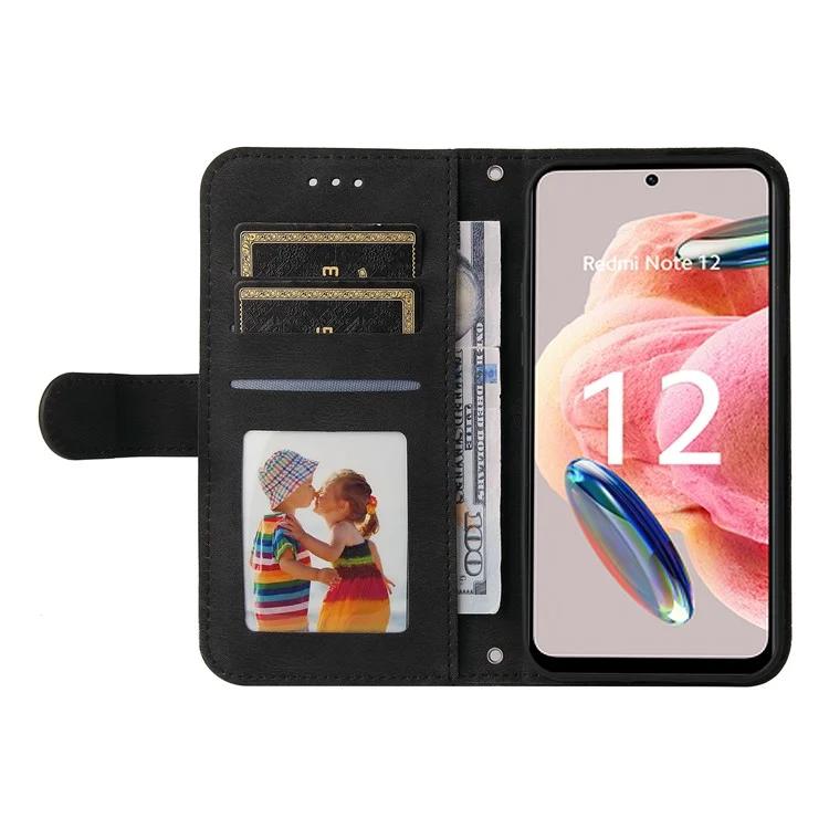 

For Xiaomi Redmi Note 12 4G Skin-touch Leather Case Imprinted Lines Wallet Stand Phone Cover