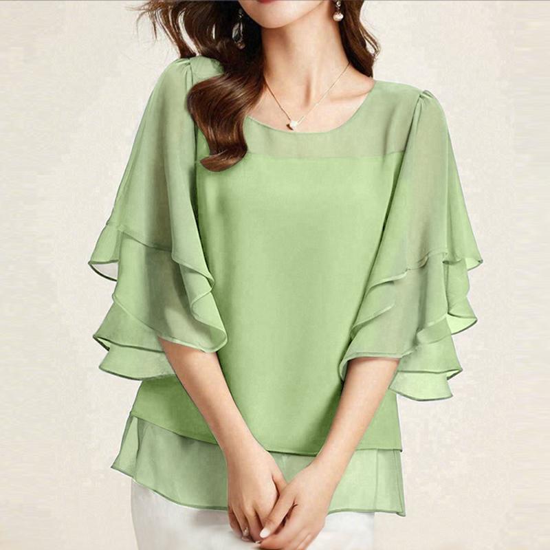 ZANZEA Women Casual Round Neck Ruffles Sleeve Loose Blouse