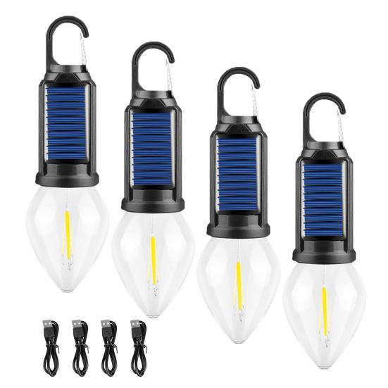4Pcs Solar Camping Lights 3 Modes Waterproof Tent Lantern Rechargeable LED Lights for Hiking Fishing Emergency