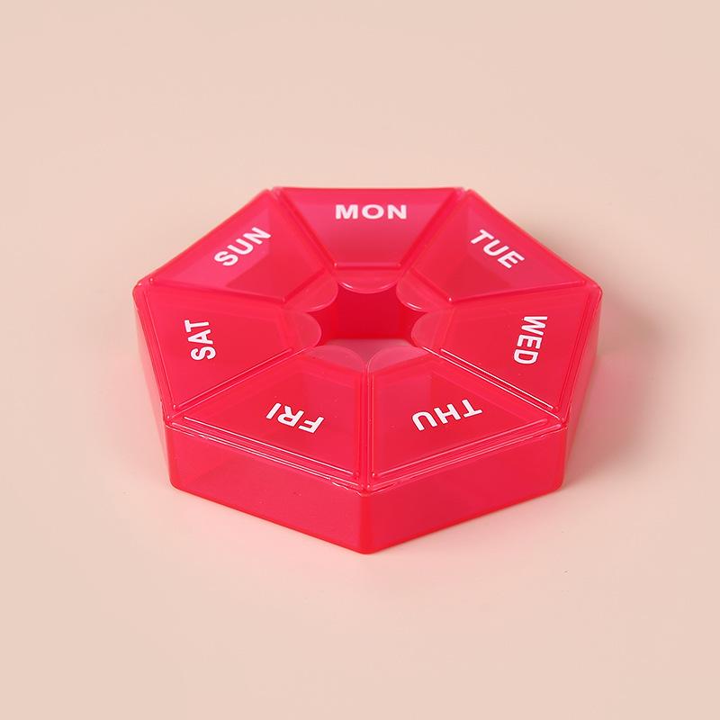 Compact Octagonal 7-Grid Transparent Pill Organizer - Dustproof, Portable, and Colorful