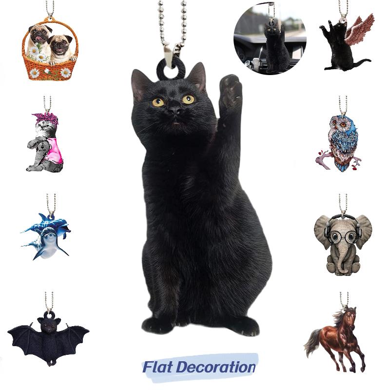 Acrylic Car Flat Hanging Interior Pendant Bat Black Cat Bag Ornaments Home Decor