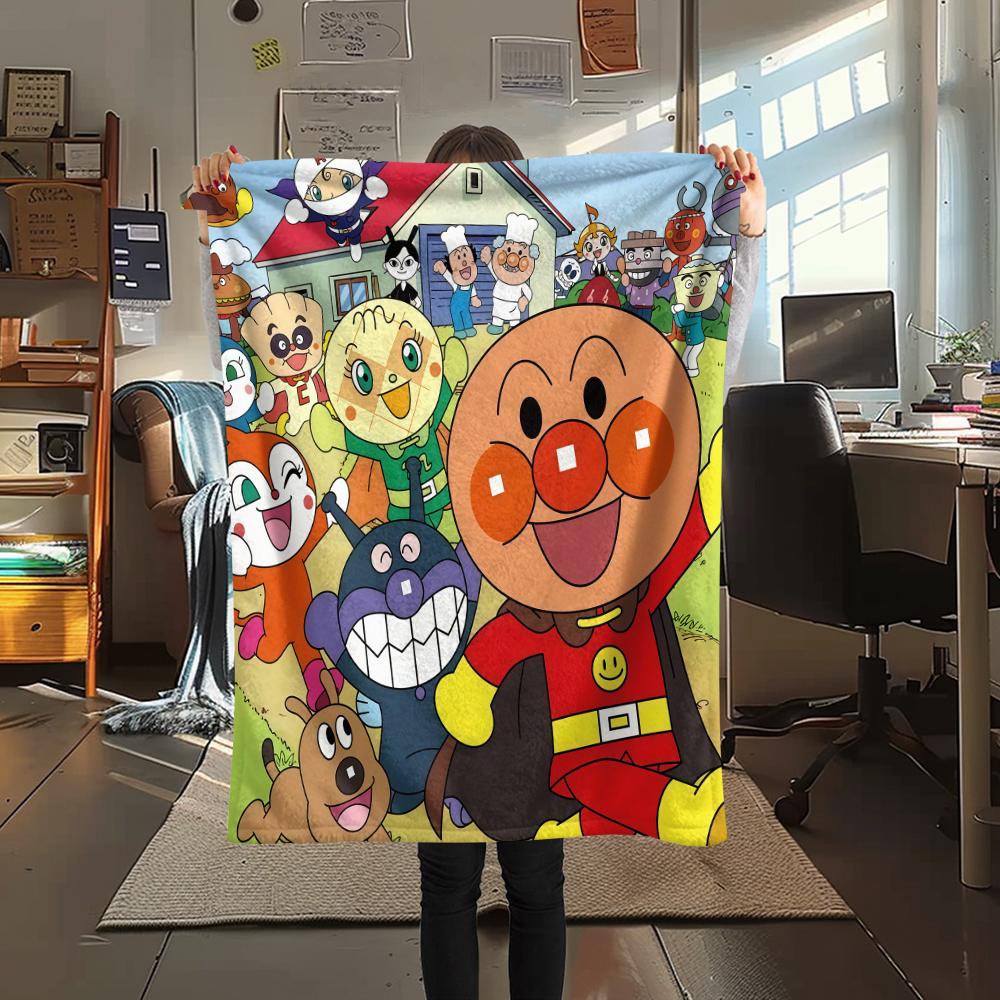 1PC Anpanman Print Flannel Blanket, High quality All Seasons, Home Decor, Warmth and Comfort, Perfect for Christmas Gifts