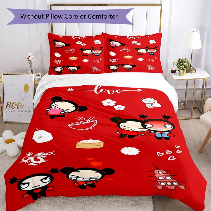 3pcs Pucca1 pattern bedding set duvet cover set includes duvet cover &pillowcases, perfect all season bedroom decoration & gift