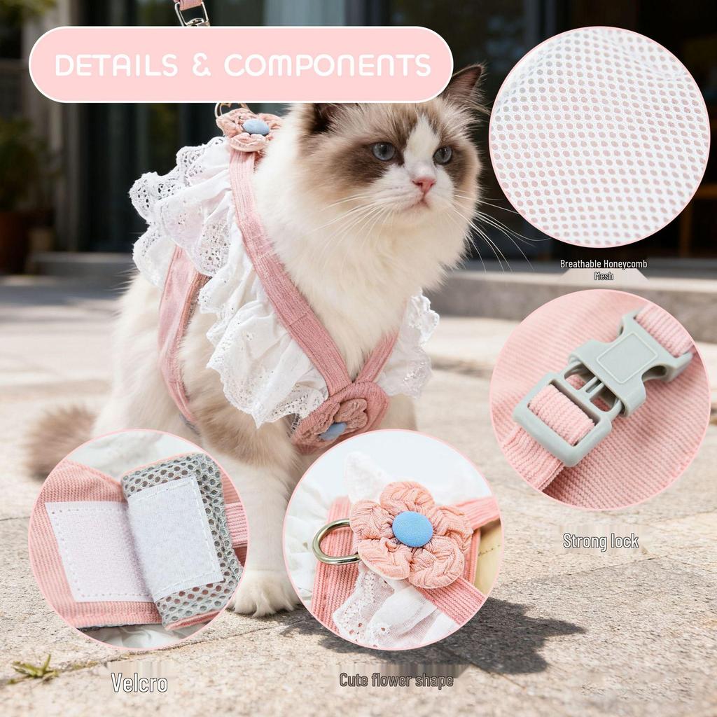 Corduroy Cat Princess Dress & Leash Set with Lace Trim