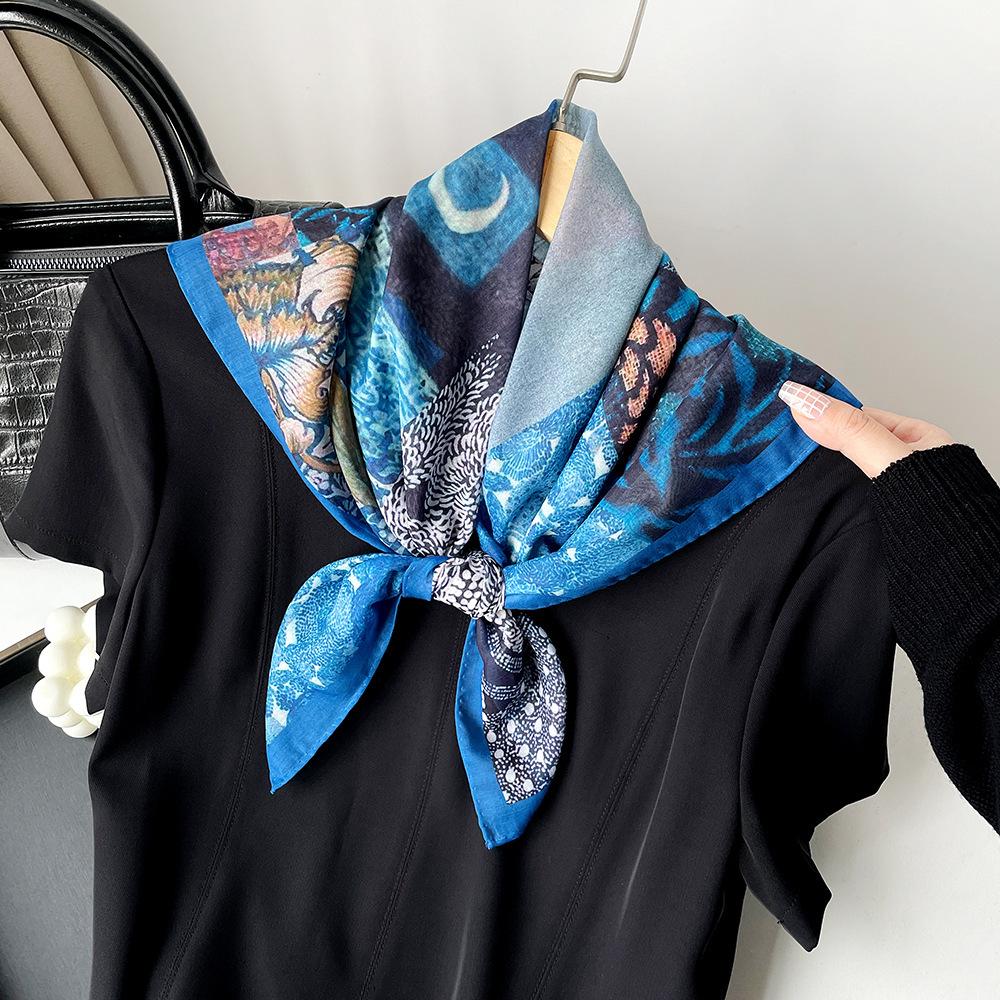 Oil Painting Retro Literary Silk Scarf Cotton Square Versatile Cashew Nut 70cm Square Waist Seal Belt