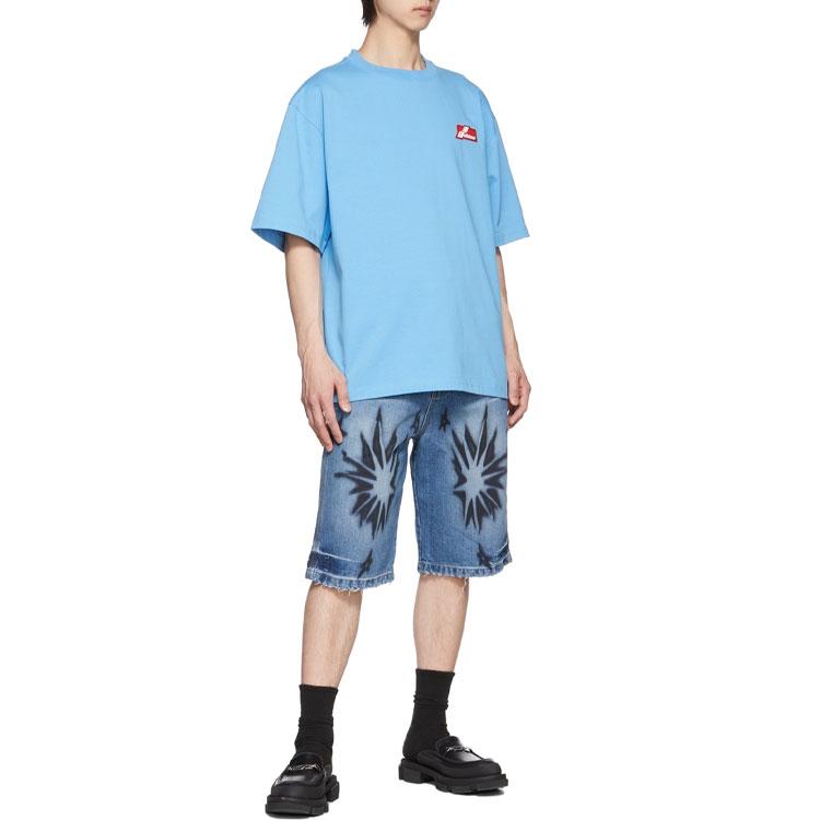 WE11DONE Ss22 Solid Color Logo Short Sleeve T-Shirt Unisex Tops Sky-Blue WD-TT1-22-710-U-SK