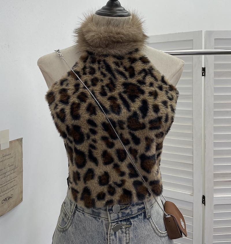 Leopard Print Off-Shoulder Halter Slim Fit Camisole - Sexy Sleeveless Tank Top for Women One Size хаки