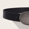 Fashionable Black Faux Leather Belt With Artistic Floral Embossing Durable Buckles Unisex Design