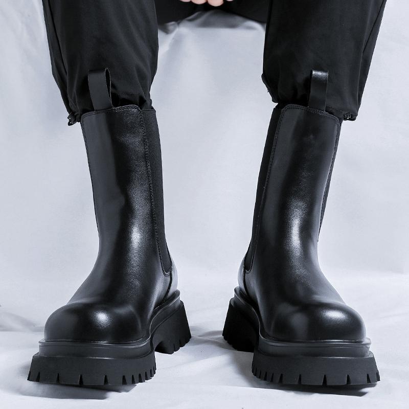 Men's Black boots Classic designer casual style Party or work 38-46 Fashion outdoor street High top leather shoes Thick soled