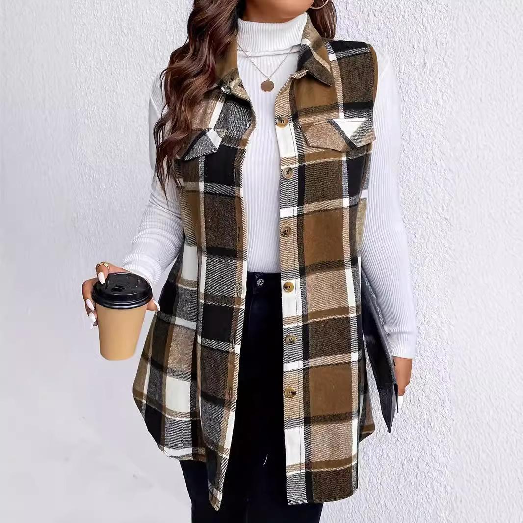 

Осенне-зимний женский повседневный клетчатый жилет без рукавов свободный жилет 3XL