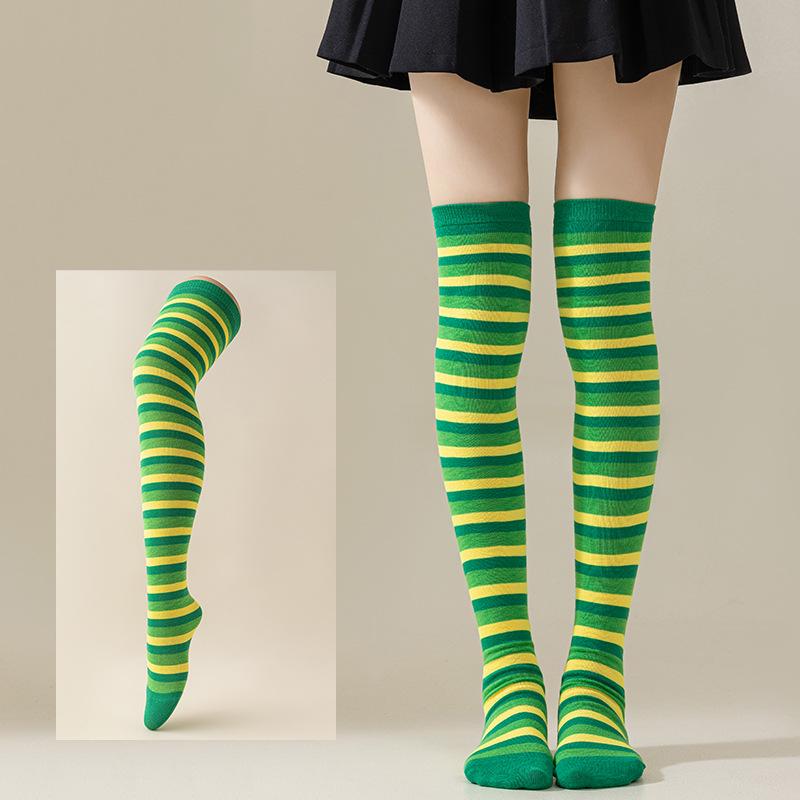 Damen Overknee Socken mit Kreuzstreifen für Halloween, Weihnachten, Karneval, Tanz und Japanische Festivals