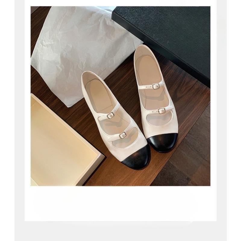 One-piece Shoes, Women's Round-toed Rhinestone Flat Single Leather Shoes