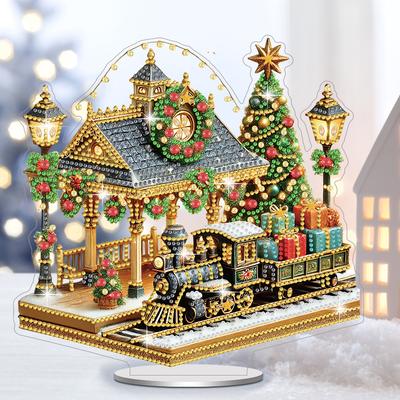 Acrylic 2D Flat Christmas DIY Table Top Diamond Painting Ornament Kits Diamond Painting Desktop Decorations for Adults Beginner