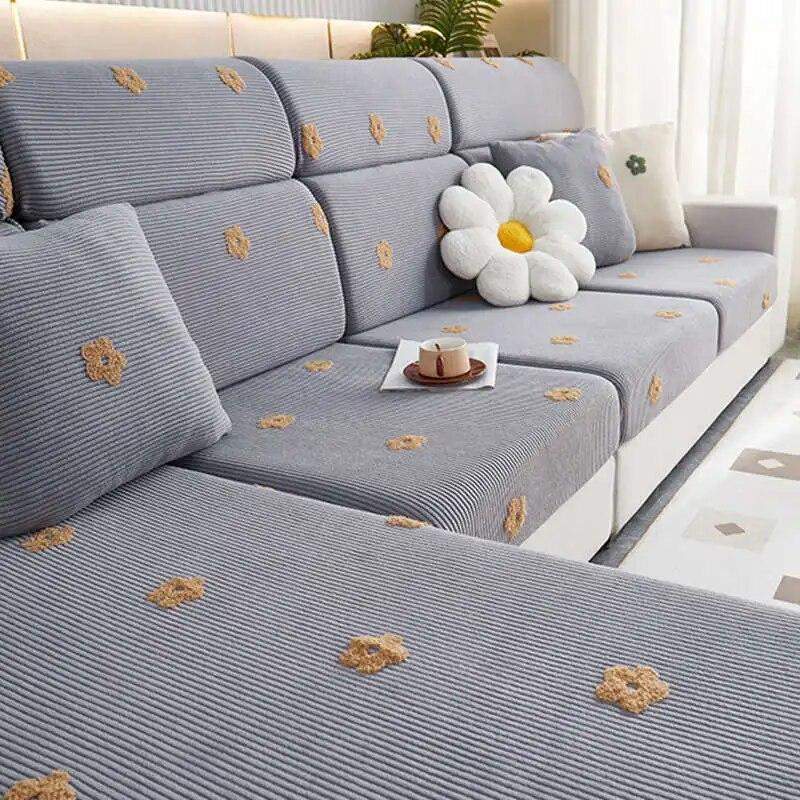 Embroidery Thicken Polar Fleece Sofa Covers All-inclusive Non-slip Couch Cushion Slipcover Combination Sofa Mattress