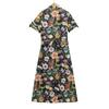 2025 Spring/Summer Women's Slim Fit Print Dress - Sweet, Simple, Turn-Down Collar, Short Sleeve, Waist-Cinching Style
