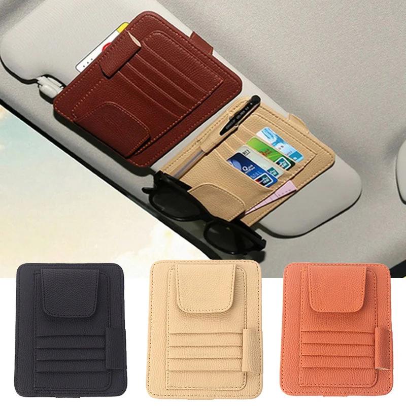 Car Sun Visor Organizer Multi-Pocket Business Card Storage Management Sunglasses Holder Visor Accessories Auto Interior