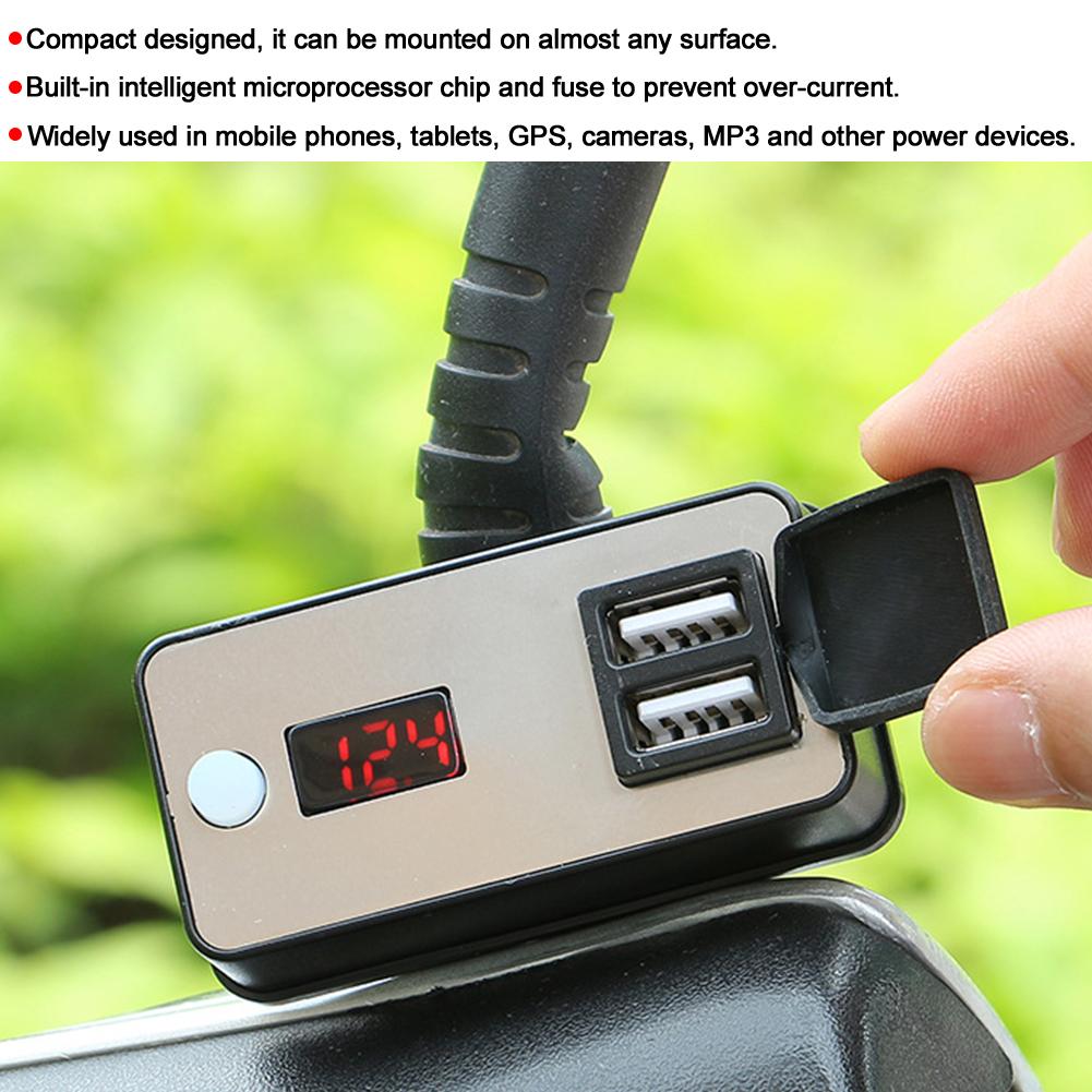 12V Motorcycle Dual USB Charger Digital Display Universal Waterproof Power Supply for Phone Tablets GPS