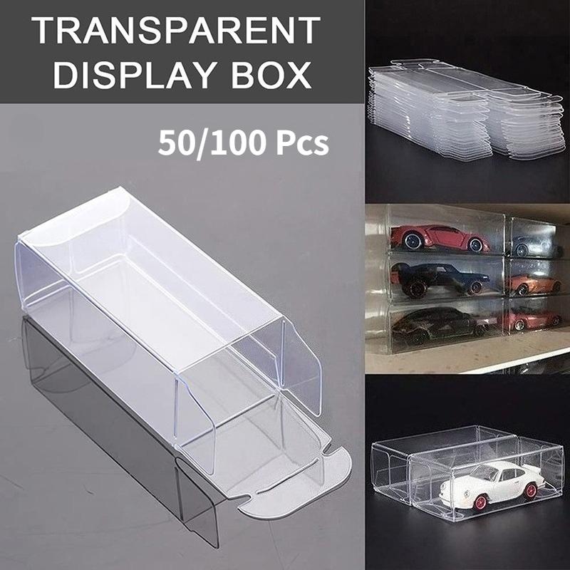 50/100 Stück PVC Vitrine Kunststoffe Kleine Klare Aufbewahrungsbox Für Matchbox Automodell Staubdichter Schutzbehälter Spielzeugzubehör