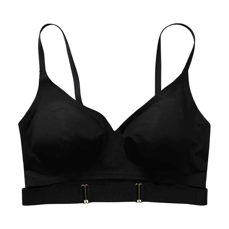 

European and American sexy large-size underwear women s seamless steel rims, small breasts, upper support to gather women s beautiful back bras S чёрный