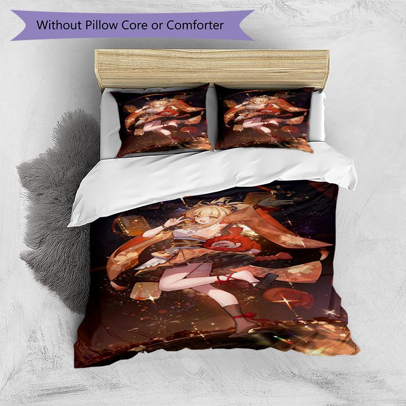 3pcs Duvet Cover Set (1*Duvet Cover + 2*Pillowcase, Without Core), Genshin Impact Print Bedding Set, Bedroom Decor, All‑Season, Birthday Gift