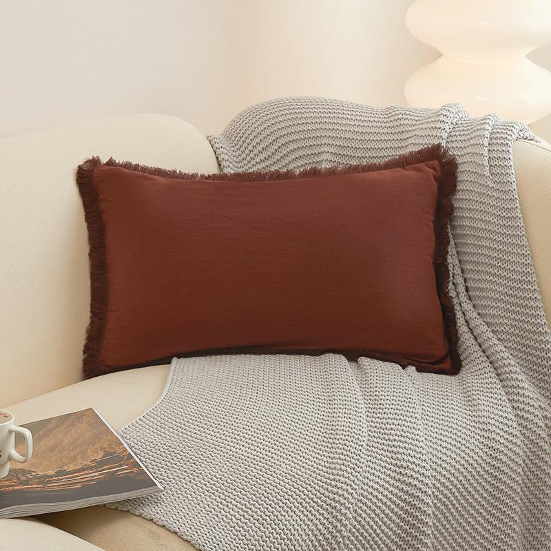 Bohemian Fringed Washed Cotton Pillowcase Premium Modern Minimalist Sofa Cushion Cover Luxury Cozy Living Room Pillow Cover