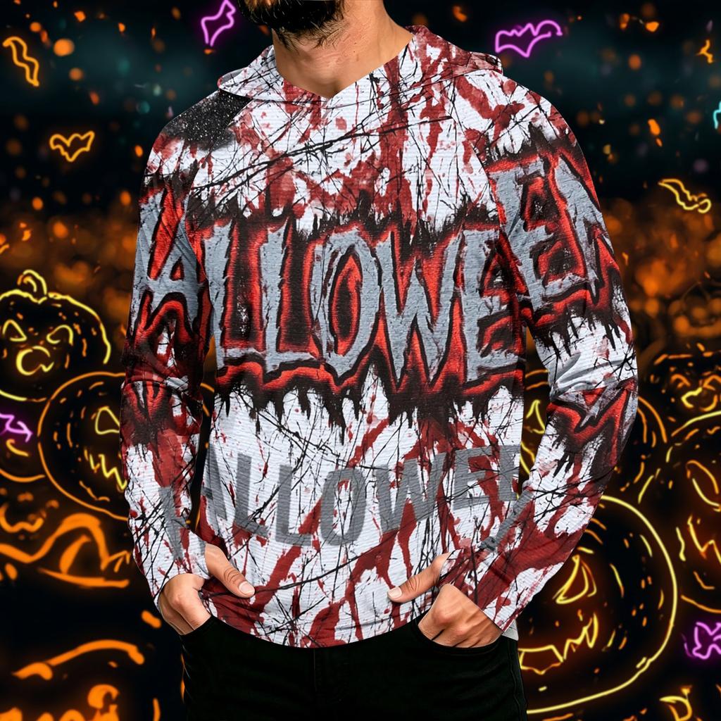 Men's Long Sleeve Hoodie with Sun Halloween Print Pullover