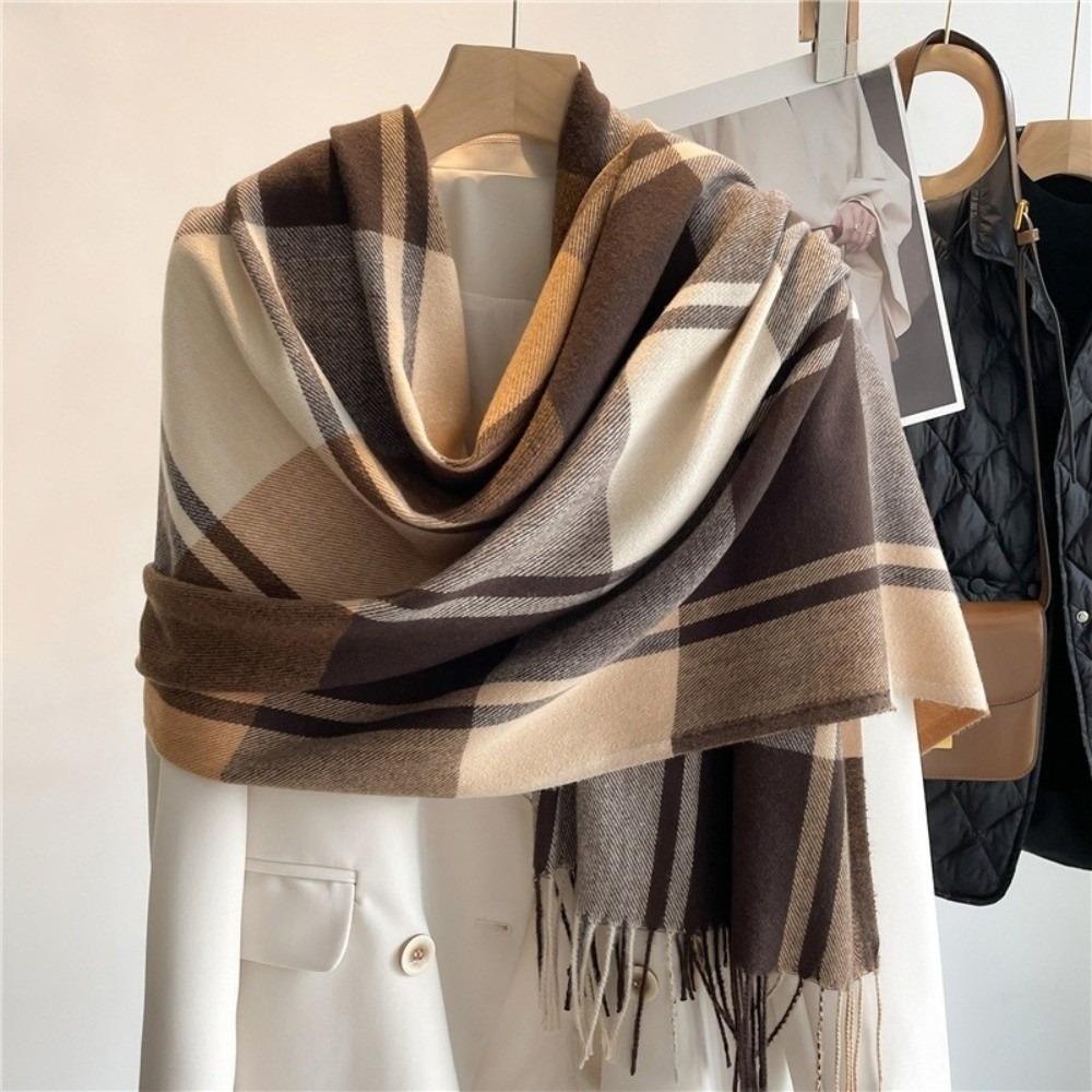 Thick Imitation Cashmere Shawl Keep Warm Shawl Wrap Simple Plaid Scarf  Girl