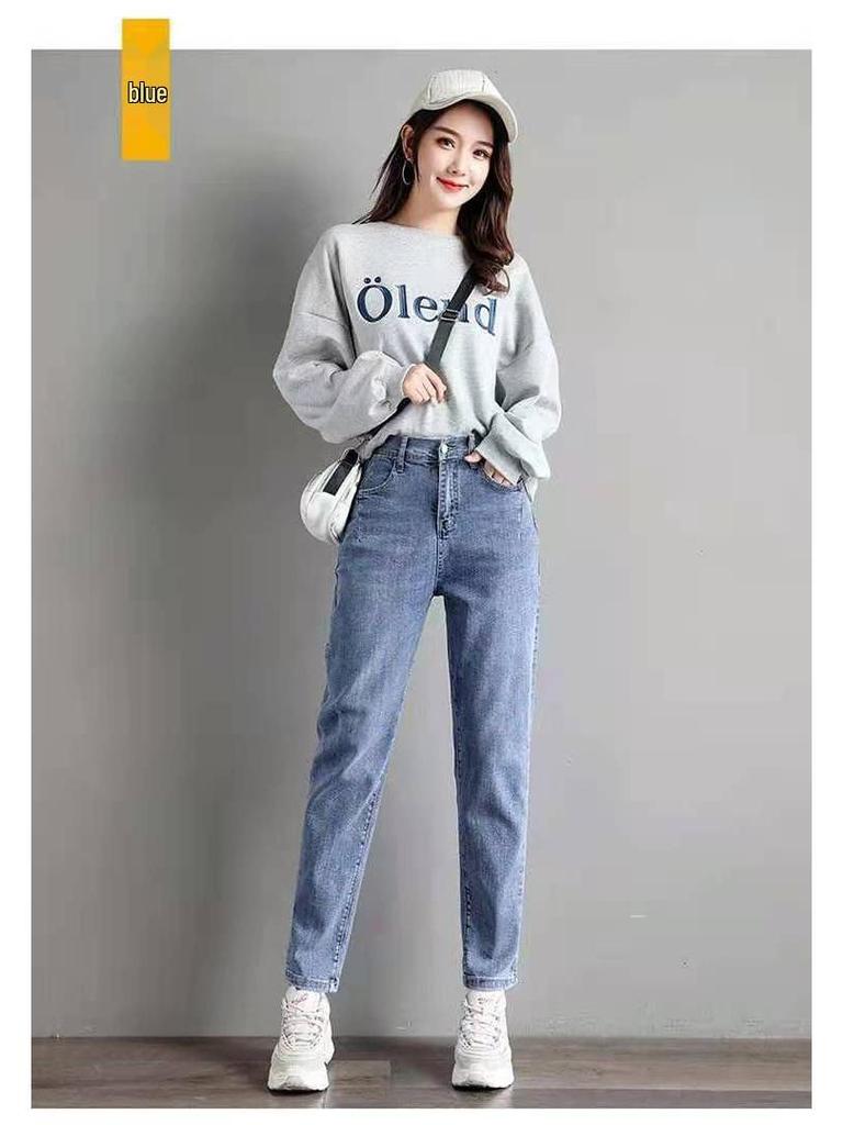 Women's High Waist Elastic Loose Straight Jeans - Plus Size, Slimming, Versatile, Spring/Autumn High-End Dad Jeans