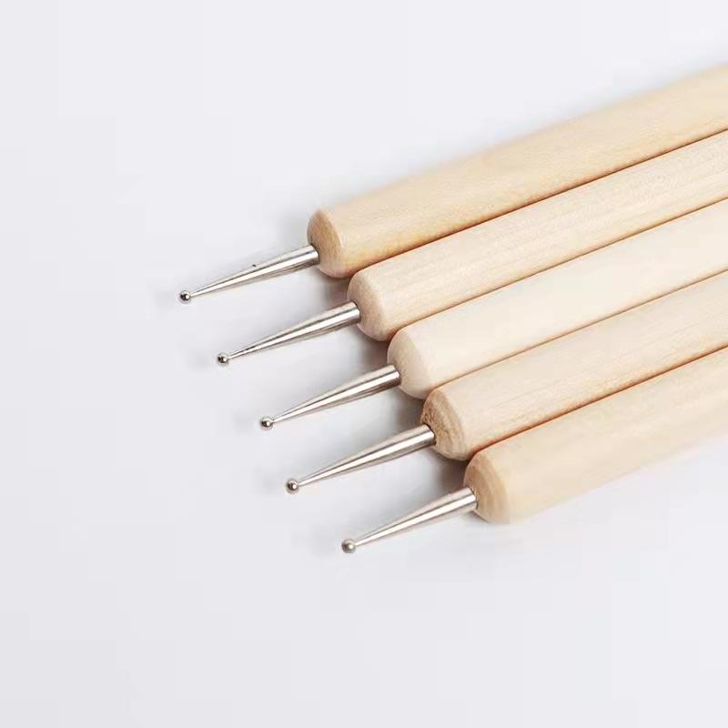 5Pcs/setof Wooden Pole Flower Needles, Manicure Pens, Double-ended Point Drill Pens, Crimping Pens, and Ball Pens Are In