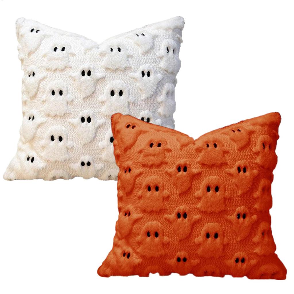 Halloween Throw Pillow Cover Decorative Ghost Pattern Pillowcase Soft Plush Faux Wool Cushions for Home Party Supplies