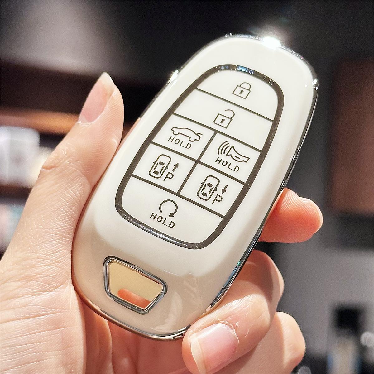 

Чехол для автомобильного ключа из ТПУ, чехол-оболочка для ключа Hyundai, чехол-брелок, 7 кнопок, защита на 360 градусов, автомобиль белый