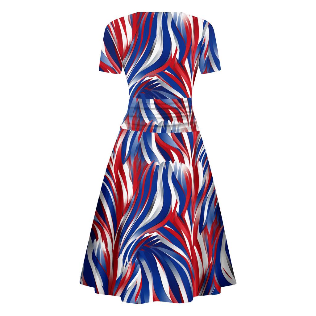Women's Fashion Casual Independence Day Printed Short Sleeve Dress Elegant Maxi Dress