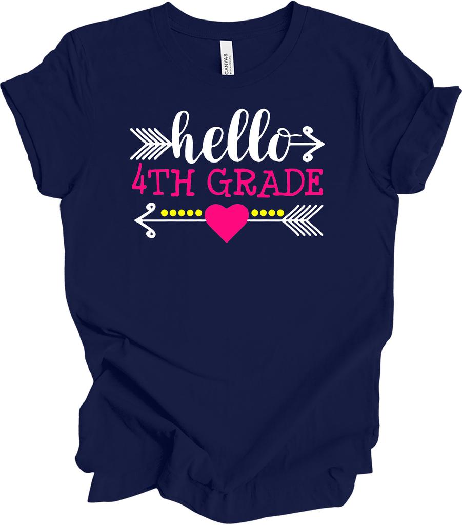Hello 4th Grade - Cute Arrow & Heart Design - Unisex School Shirt