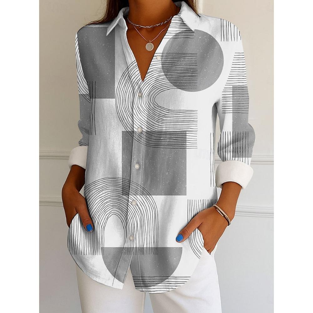 Women's Shirt Graphic Geometric Vintage Tropical Daily Long Sleeve Shirt Collar Regular Tops Work Daily Buttons Printed Fall