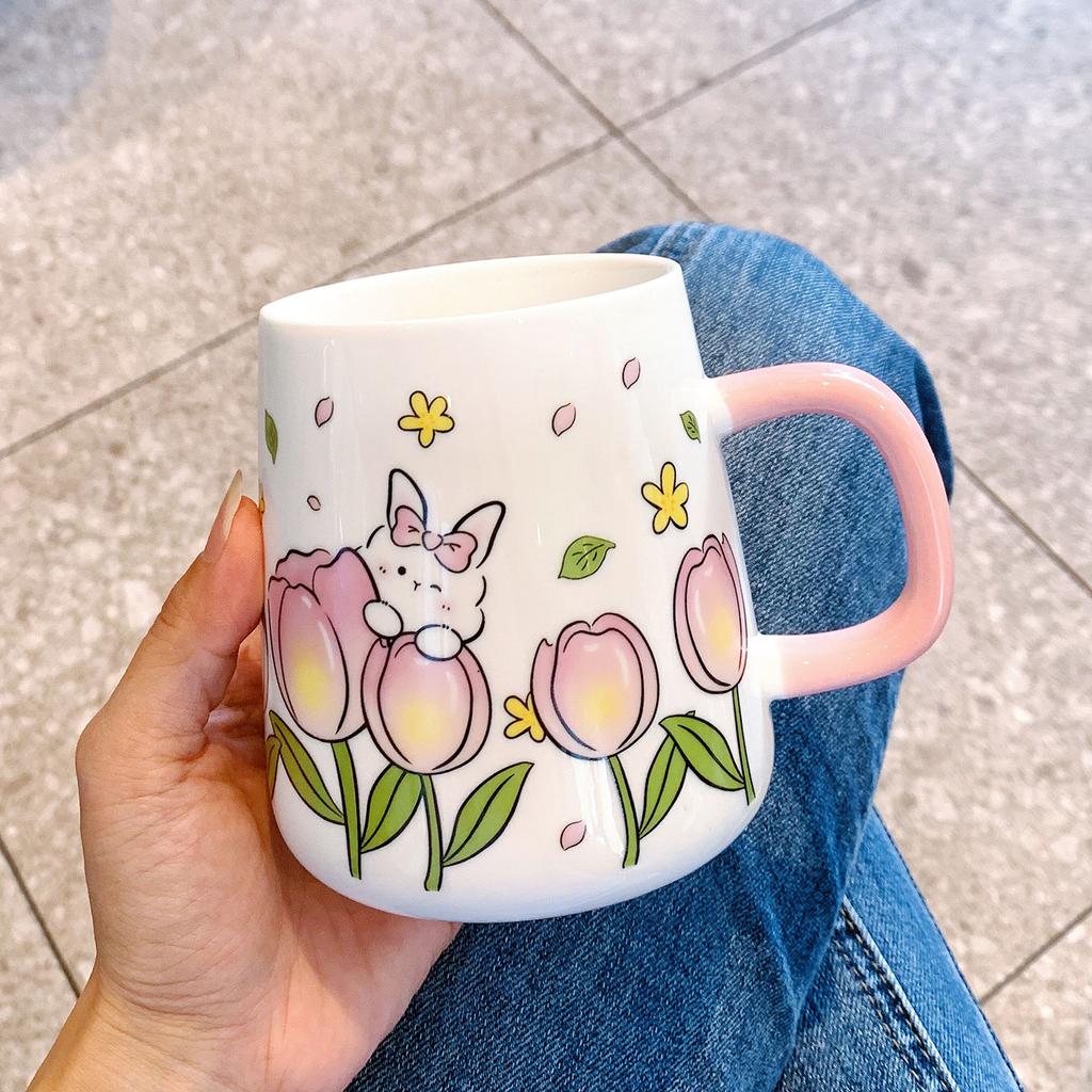 Cute Mug High Looking Cartoon Rabbit Water Cup Household Ceramic Cup Girl Heart Activity Gift Souvenir